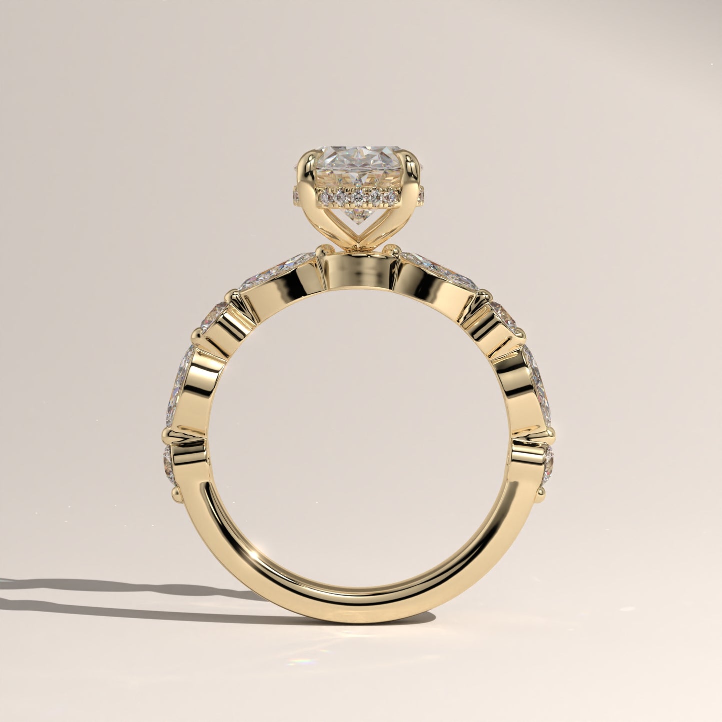 The Oval Cut Hidden Halo with Marquise & Round Diamond Band Engagement Ring