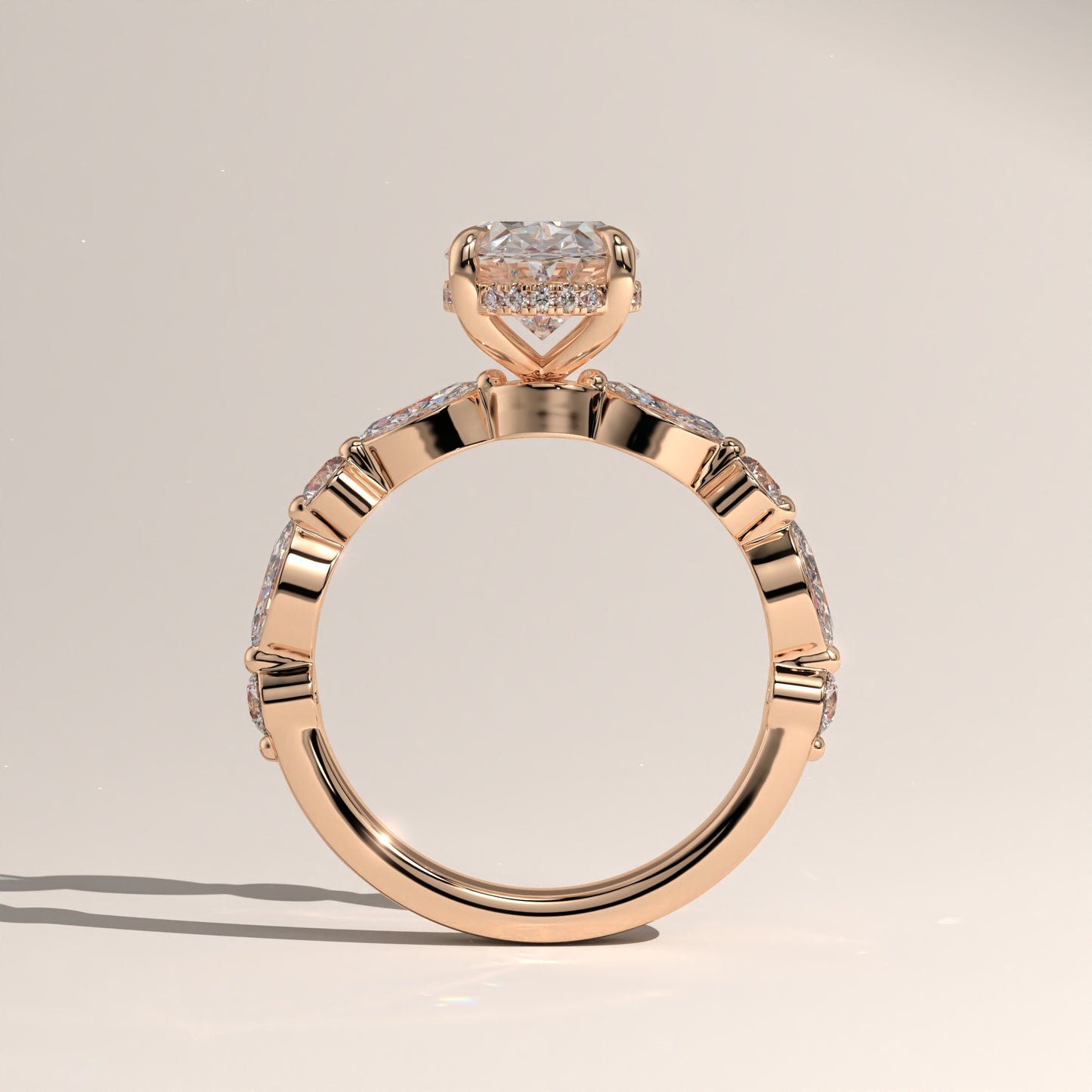 The Oval Cut Hidden Halo with Marquise & Round Diamond Band Engagement Ring