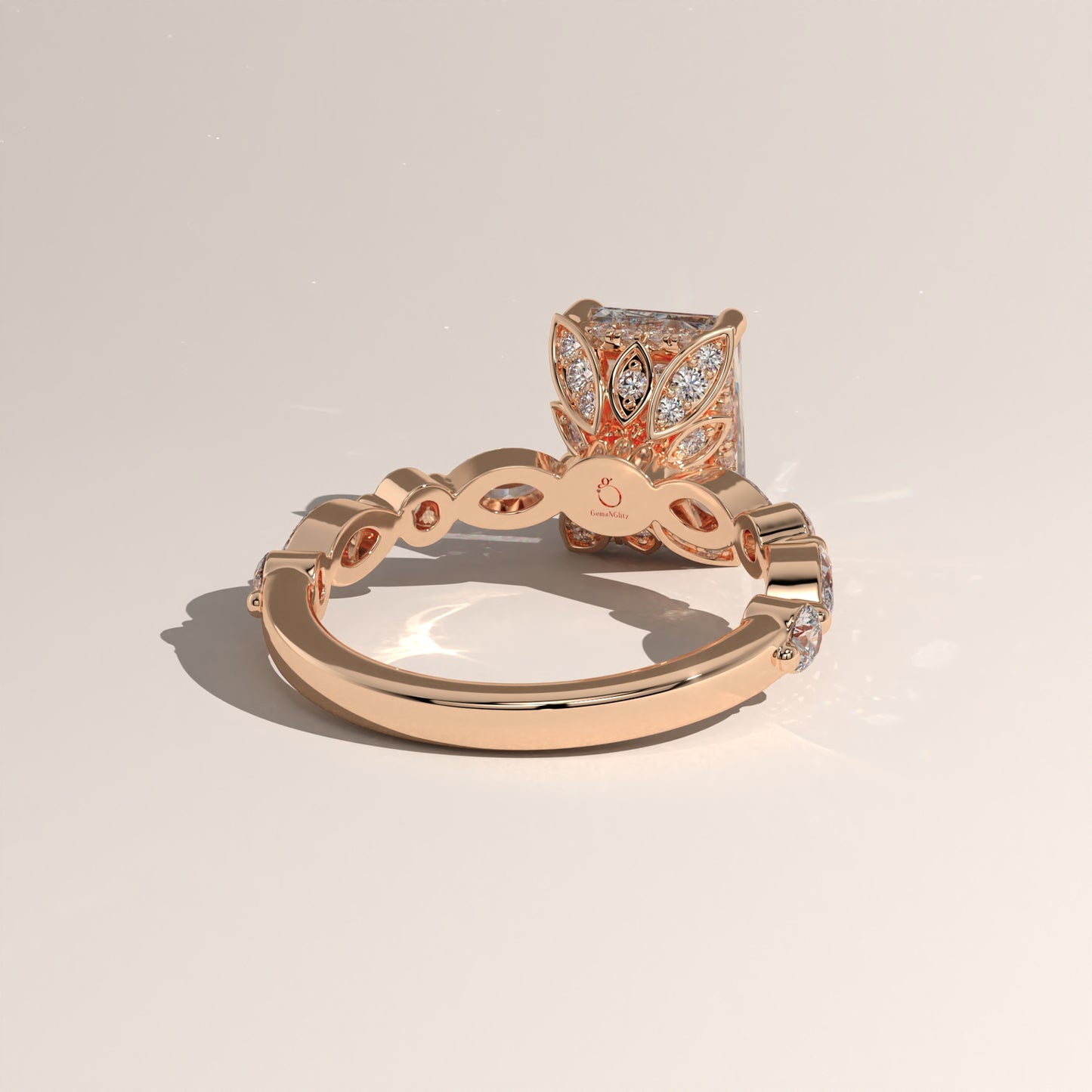 The Petal Prong Floating Band Radiant Engagement Ring