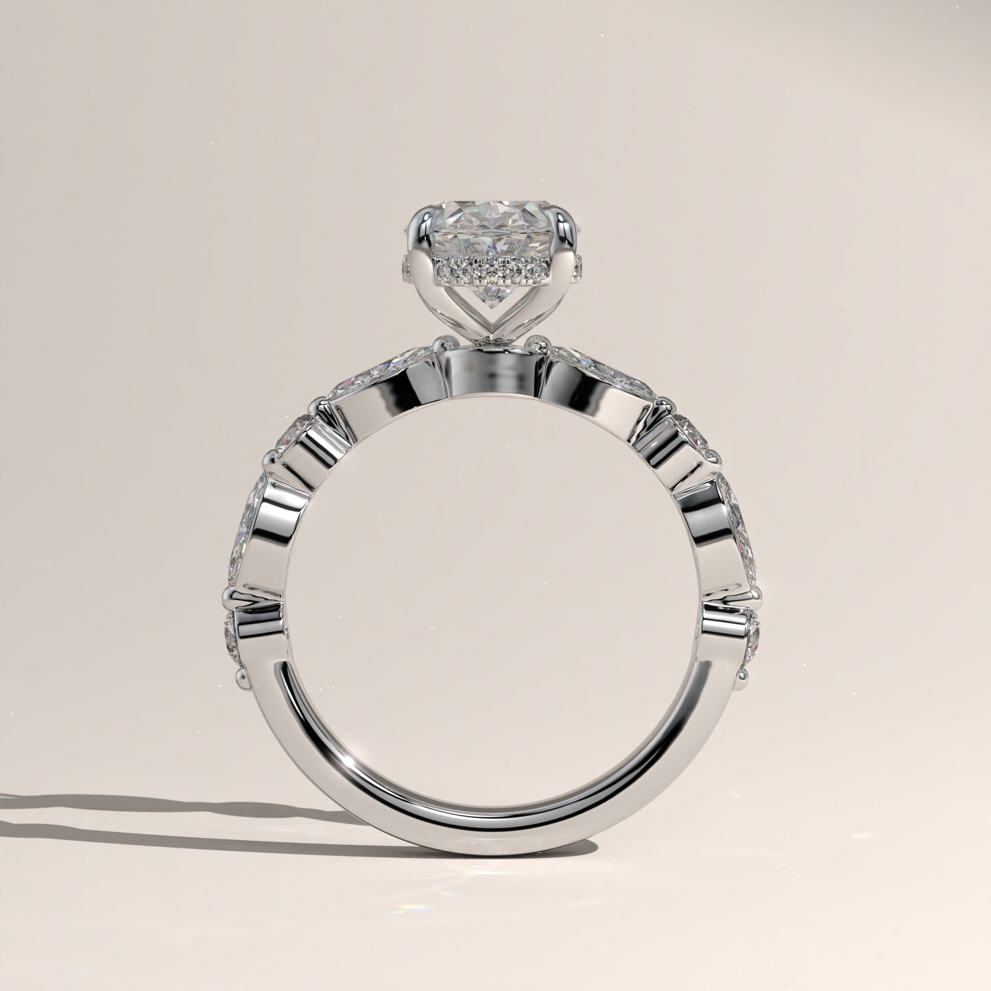 The Oval Cut Hidden Halo with Marquise & Round Diamond Band Engagement Ring