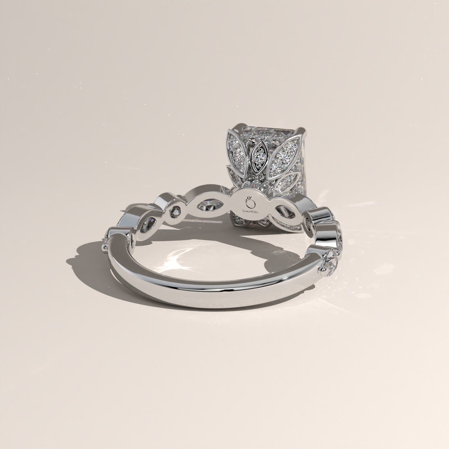 The Petal Prong Floating Band Radiant Engagement Ring