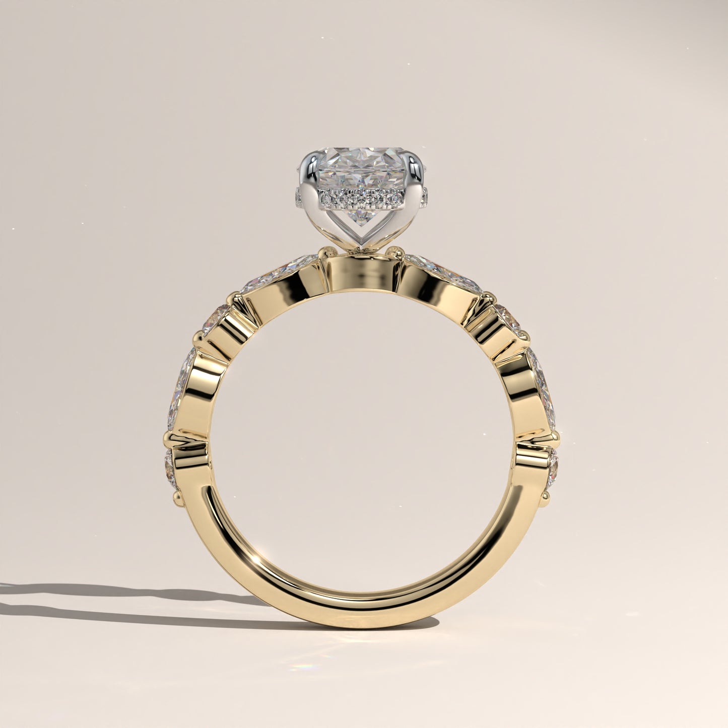 The Oval Cut Hidden Halo with Marquise & Round Diamond Band Engagement Ring