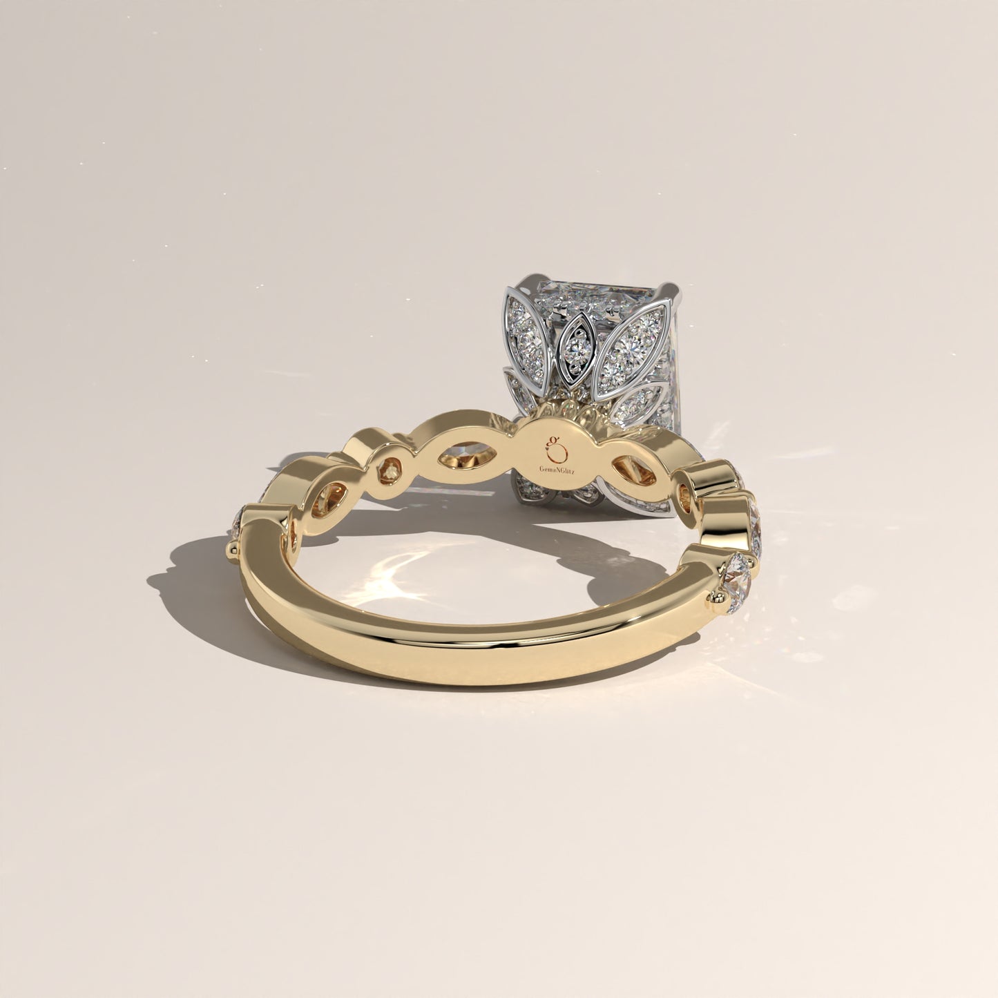 The Petal Prong Floating Band Radiant Engagement Ring
